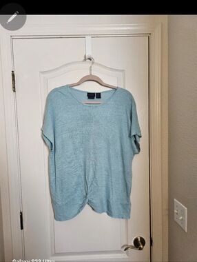 Light Blue  Linen T wist-Hem Short Sleeve Top Sz XL